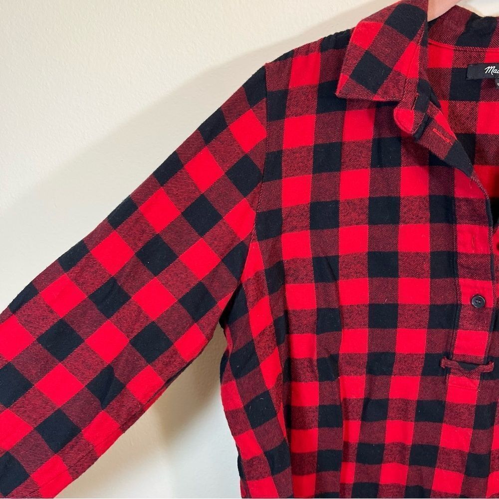 ✨ Madewell Women’s Red Black Buffalo Plaid Collared Long Sleeve Shirt Medium - Picture 5 of 11